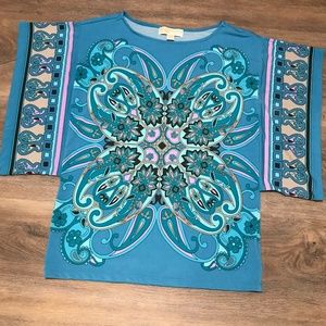 Michael Kors Butterfly Sleeve Blue Printed Blouse